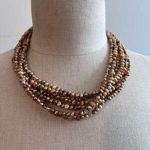 Silpada Brown and Copper Multi-Strand Necklace with Freshwater Pearl Beads
